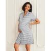 Ekouaer Nightgowns for Women Button Down Night Gowns Short Sleeve Sleep Shirts V Neck Night Shirts Soft Sleepwear(Grey Stripe)