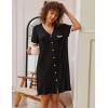 Ekouaer Nightgowns for Women Button Down Pajamas Tops Short Sleeve Sleepwear V-Neck Sleepwear S-3XL(Black)