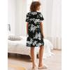 Ekouaer Nightgowns for Women Button Down Pajamas Tops Short Sleeve Sleepwear V-Neck Sleepwear S-3XL(Black Flower)