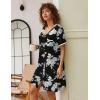 Ekouaer Nightgowns for Women Button Down Pajamas Tops Short Sleeve Sleepwear V-Neck Sleepwear S-3XL(Black Flower)