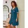 Ekouaer Nightgowns for Women Button Down Pajamas Tops Short Sleeve Sleepwear V-Neck Sleepwear S-3XL(Blue & Green)