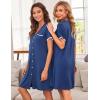 Ekouaer Nightgowns for Women Button Down Pajamas Tops Short Sleeve Sleepwear V-Neck Sleepwear S-3XL(Blue)