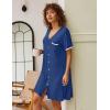 Ekouaer Nightgowns for Women Button Down Pajamas Tops Short Sleeve Sleepwear V-Neck Sleepwear S-3XL(Blue)