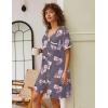 Ekouaer Nightgowns for Women Button Down Pajamas Tops Short Sleeve Sleepwear V-Neck Sleepwear S-3XL(Grey Flower)
