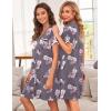 Ekouaer Nightgowns for Women Button Down Pajamas Tops Short Sleeve Sleepwear V-Neck Sleepwear S-3XL(Grey Flower)