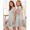 Ekouaer Nightgowns for Women Button Down Pajamas Tops Short Sleeve Sleepwear V-Neck Sleepwear S-3XL(Light Grey)