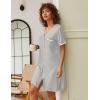Ekouaer Nightgowns for Women Button Down Pajamas Tops Short Sleeve Sleepwear V-Neck Sleepwear S-3XL(Light Grey)