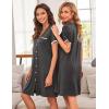 Ekouaer Nightgowns for Women Button Down Pajamas Tops Short Sleeve Sleepwear V-Neck Sleepwear S-3XL(Misty Grey)