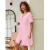 Ekouaer Nightgowns for Women Button Down Pajamas Tops Short Sleeve Sleepwear V-Neck Sleepwear S-3XL(Misty Rose)