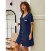 Ekouaer Nightgowns for Women Button Down Pajamas Tops Short Sleeve Sleepwear V-Neck Sleepwear S-3XL(Navy Blue)