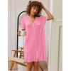Ekouaer Nightgowns for Women Button Down Pajamas Tops Short Sleeve Sleepwear V-Neck Sleepwear S-3XL(Pink)