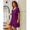 Ekouaer Nightgowns for Women Button Down Pajamas Tops Short Sleeve Sleepwear V-Neck Sleepwear S-3XL(Purple)