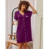 Ekouaer Nightgowns for Women Button Down Pajamas Tops Short Sleeve Sleepwear V-Neck Sleepwear S-3XL(Purple)