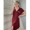 Ekouaer Nightgowns for Women Button Down Pajamas Tops Short Sleeve Sleepwear V-Neck Sleepwear S-3XL(Wine Red)