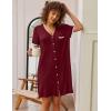 Ekouaer Nightgowns for Women Button Down Pajamas Tops Short Sleeve Sleepwear V-Neck Sleepwear S-3XL(Wine Red)