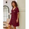 Ekouaer Nightgowns for Women Button Down Pajamas Tops Short Sleeve Sleepwear V-Neck Sleepwear S-3XL(Wine Red)