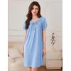 Ekouaer Nightgowns for Women Pleated Sleep Shirts Short Sleeve Night Shirts Comfy Ladies Sleepdress(Light Blue)