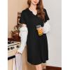 Ekouaer Nightgowns for Women Short Sleeve House Dress Pleated Moo Moos V Neck Lounge Dress with Pockets(Black)