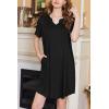 Ekouaer Nightgowns for Women Short Sleeve House Dress Pleated Moo Moos V Neck Lounge Dress with Pockets(Black)