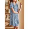 Ekouaer Nightgowns for Women Short Sleeve House Dress Pleated Moo Moos V Neck Lounge Dress with Pockets(Blue Floral)