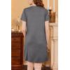 Ekouaer Nightgowns for Women Short Sleeve House Dress Pleated Moo Moos V Neck Lounge Dress with Pockets(Dark Grey)