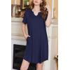 Ekouaer Nightgowns for Women Short Sleeve House Dress Pleated Moo Moos V Neck Lounge Dress with Pockets(Navy Blue)