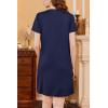 Ekouaer Nightgowns for Women Short Sleeve House Dress Pleated Moo Moos V Neck Lounge Dress with Pockets(Navy Blue)