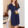 Ekouaer Nightgowns for Women Short Sleeve House Dress Pleated Moo Moos V Neck Lounge Dress with Pockets(Navy Blue)