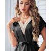 Ekouaer Satin Nightgowns for Women Short Sleeve Nightshirt Silk Sleepwear Lace V Neck Pajama Dress S-XXL(Black)