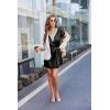 Ekouaer Satin Nightgowns for Women Short Sleeve Nightshirt Silk Sleepwear Lace V Neck Pajama Dress S-XXL(Black)