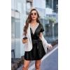 Ekouaer Satin Nightgowns for Women Short Sleeve Nightshirt Silk Sleepwear Lace V Neck Pajama Dress S-XXL(Black)