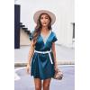 Ekouaer Satin Nightgowns for Women Short Sleeve Nightshirt Silk Sleepwear Lace V Neck Pajama Dress S-XXL(Deep Blue)
