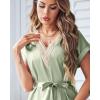 Ekouaer Satin Nightgowns for Women Short Sleeve Nightshirt Silk Sleepwear Lace V Neck Pajama Dress S-XXL(Light Green)