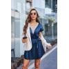 Ekouaer Satin Nightgowns for Women Short Sleeve Nightshirt Silk Sleepwear Lace V Neck Pajama Dress S-XXL(Navy Blue)