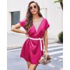 Ekouaer Satin Nightgowns for Women Short Sleeve Nightshirt Silk Sleepwear Lace V Neck Pajama Dress S-XXL(Rose Red)