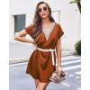 Ekouaer Satin Nightgowns for Women Short Sleeve Nightshirt Silk Sleepwear Lace V Neck Pajama Dress S-XXL(Rust Brown)