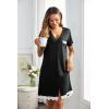 Ekouaer Women Striped Nightgowns Button Down Sleepshirts Short Sleeves Nightshirts(01 Black)