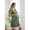 Ekouaer Women Striped Nightgowns Button Down Sleepshirts Short Sleeves Nightshirts(Army Green Stripes)