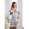 Ekouaer Women Striped Nightgowns Button Down Sleepshirts Short Sleeves Nightshirts(Black Leaves Print)