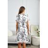 Ekouaer Women Striped Nightgowns Button Down Sleepshirts Short Sleeves Nightshirts(Black Leaves Print)