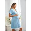 Ekouaer Women Striped Nightgowns Button Down Sleepshirts Short Sleeves Nightshirts(Blue Horizontal Stripes)