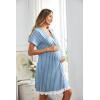 Ekouaer Women Striped Nightgowns Button Down Sleepshirts Short Sleeves Nightshirts(Blue Vertical Stripes)