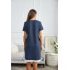 Ekouaer Women Striped Nightgowns Button Down Sleepshirts Short Sleeves Nightshirts(Dark Blue)