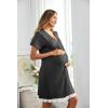 Ekouaer Women Striped Nightgowns Button Down Sleepshirts Short Sleeves Nightshirts(Dark Grey)