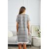 Ekouaer Women Striped Nightgowns Button Down Sleepshirts Short Sleeves Nightshirts(Dark Grey Stripped)
