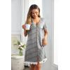Ekouaer Women Striped Nightgowns Button Down Sleepshirts Short Sleeves Nightshirts(Dark Grey Stripped)