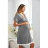Ekouaer Women Striped Nightgowns Button Down Sleepshirts Short Sleeves Nightshirts(Grey)