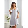 Ekouaer Women Striped Nightgowns Button Down Sleepshirts Short Sleeves Nightshirts(Light Grey)