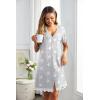 Ekouaer Women Striped Nightgowns Button Down Sleepshirts Short Sleeves Nightshirts(Pat21 Star)