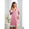 Ekouaer Women Striped Nightgowns Button Down Sleepshirts Short Sleeves Nightshirts(Pink)